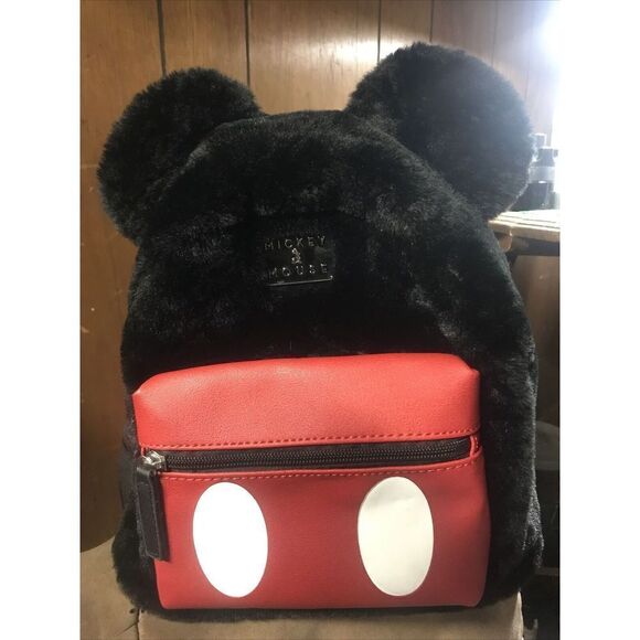 Disney Bioworld Mickey Mouse Backpack Purse Soft Fuzzy Faux  display picture 3